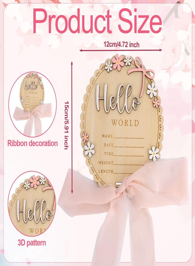 Penitue Baby Announcement Sign with Stand & Marker, Wooden Hello World Baby Birth Name Sign with Light Pink Ribbon for Hospital Newborn Photoshoot Rustic Keepsake Nursery Decor - Image 2